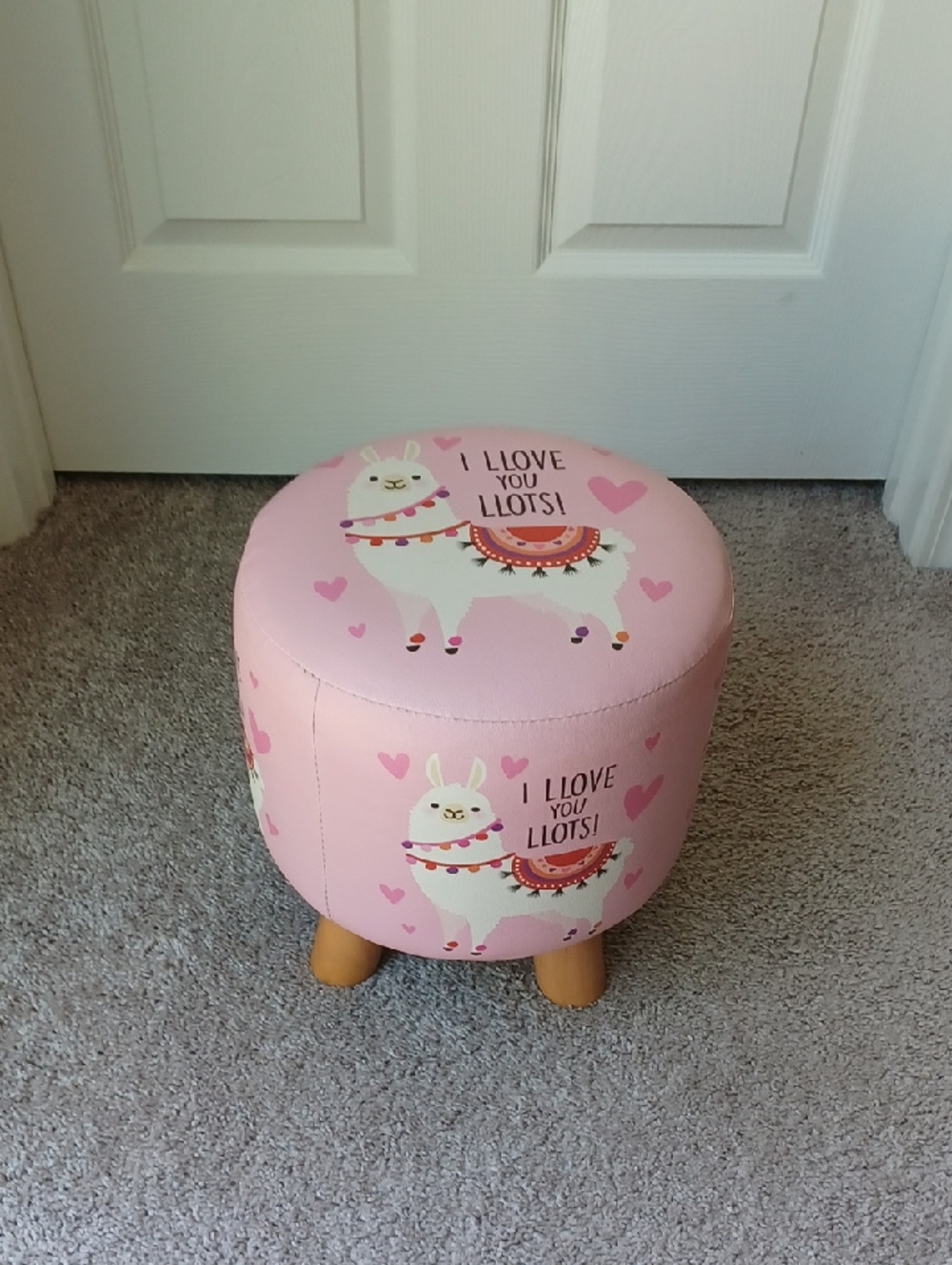Pink Llama Cute Upholstered Footstool